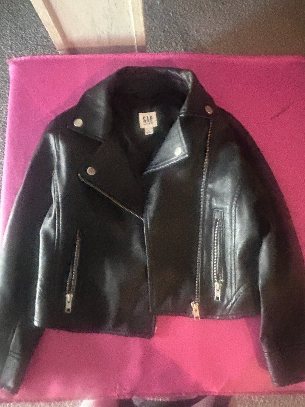GAP Black Faux Leather Moto Jacket Zip Biker Motorcycle Style